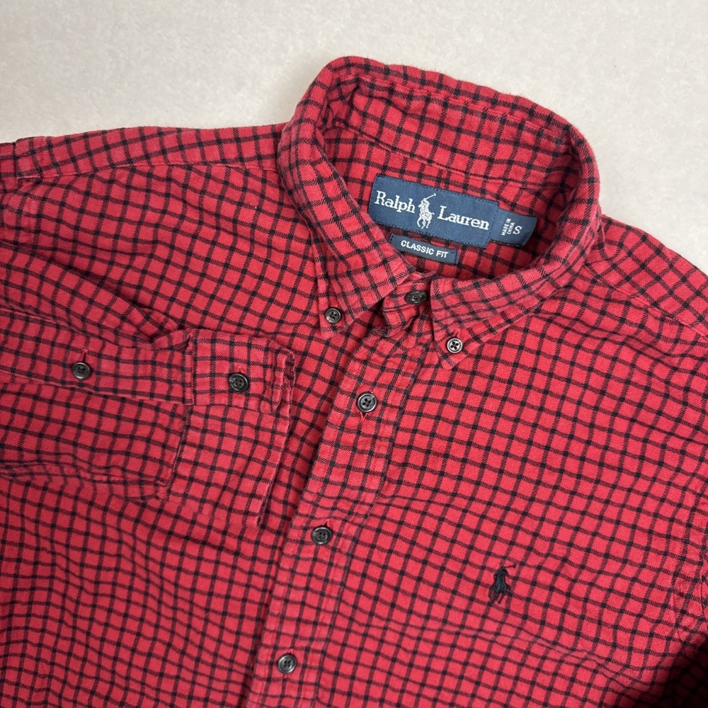 Ralph Lauren Men's Check  Long‎ Sleeve Button Down Shirt Small Preppy Pony Red